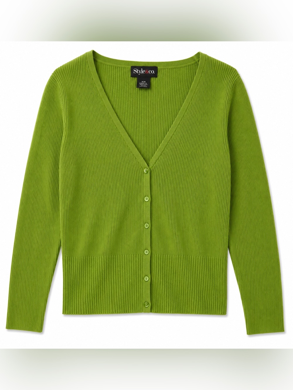 Style & Co Ribbed Green Button Front Cardigan - Size L - Lightweight Layering 💚